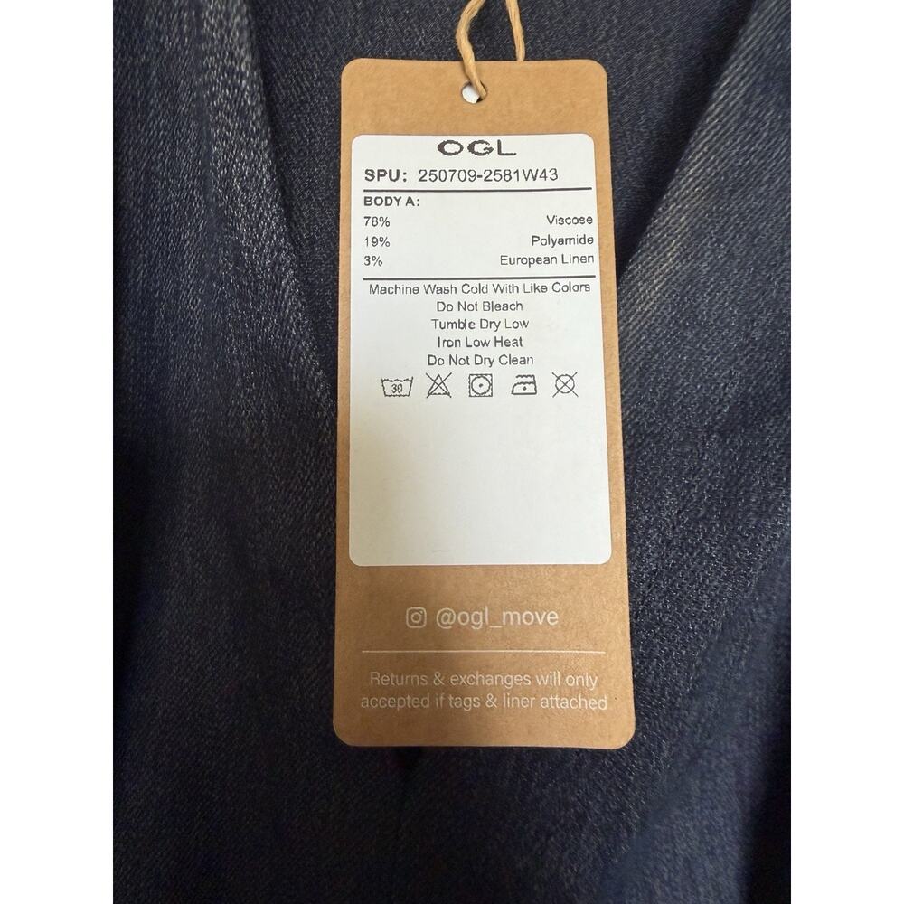 OGL Denim Look Midi Dress Collared Tie Waist Linen Blend NWT Extra Small - Picture 8 of 14
